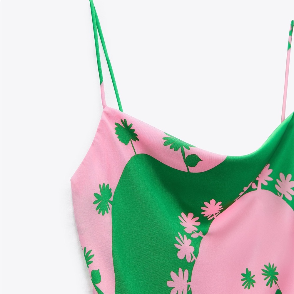 ZARA NEW WOMAN SHORT STRAPPY PRINTED SATIN DRESS - Picture 12 of 13